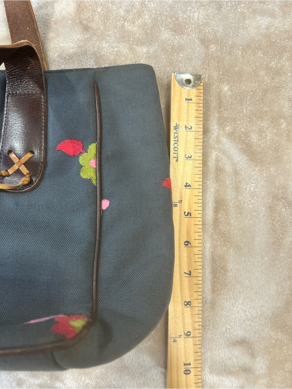 MZ Wallace Vintage Blue Floral Embroidered Canvas Tote Bag Leather Trim bohochic - Picture 10 of 16